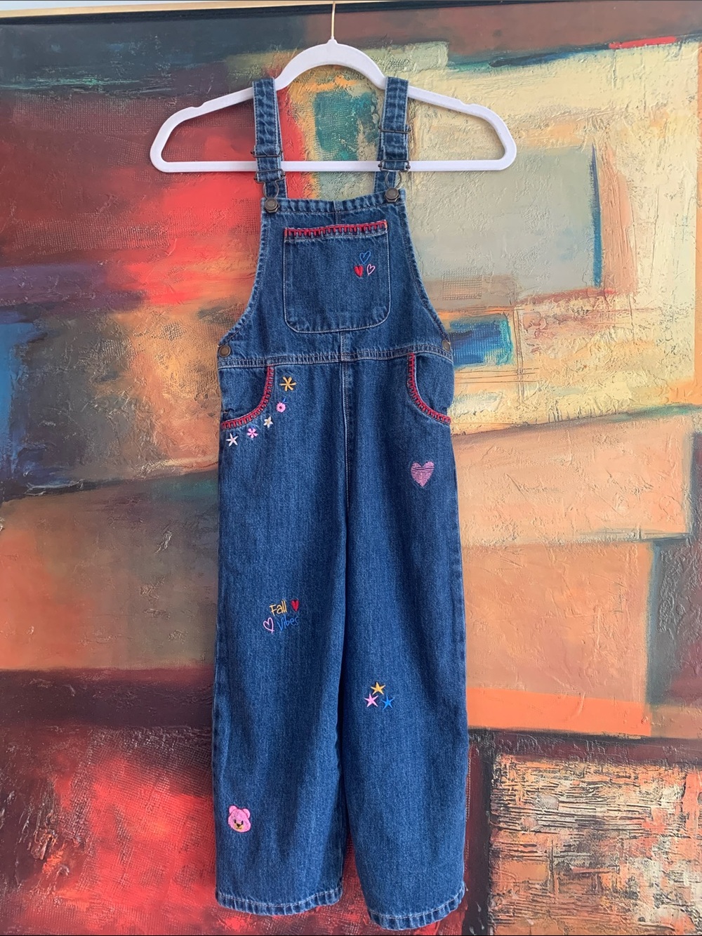 ZARA Kids NWT Embroidered Denim Overalls, Size 6